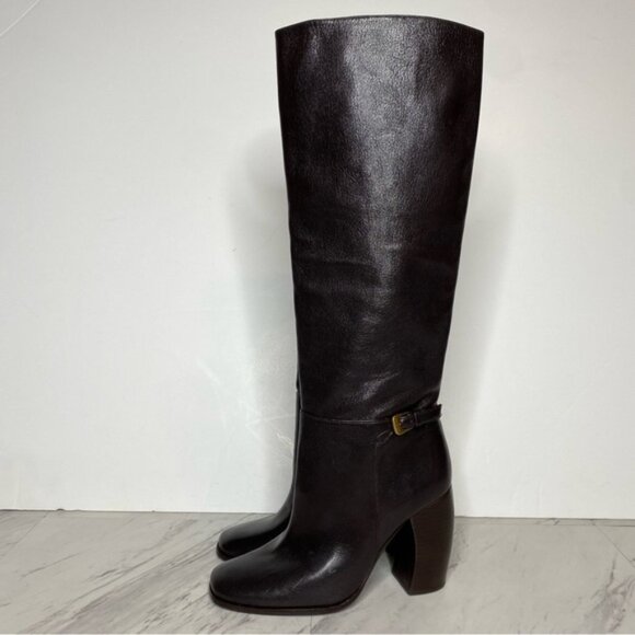 Tory Burch Dark Brown Leather Heeled Tall Boot 6M - Picture 16 of 16